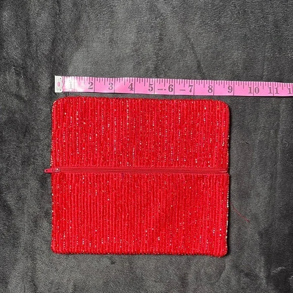 Moyna Red Hand-Beaded Clutch | Bold Textured Statement Bag - Picture 6 of 7